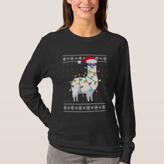 アルパカサンタがクリスマスおもしろいの醜いクリスマス Tシャツ (正面)