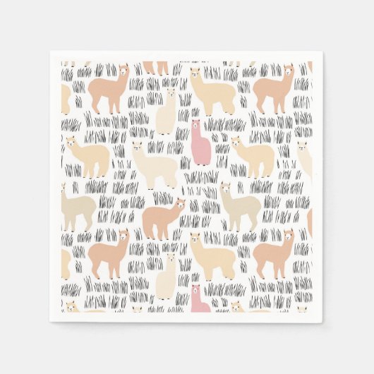 アルパカスパターンの群れ スタンダードカクテルナプキン (正面)