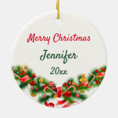 アルパカスマイルの名前と年クリスマスツリーを追加 セラミックオーナメント (裏面)