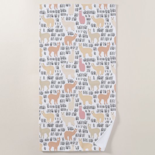 アルパカパターンの群 ビーチタオル (正面)