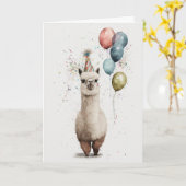 アルパカパーティー帽子と風船グリーティングカード カード (黄色い花)