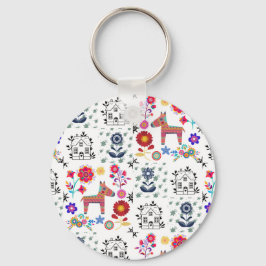 アルパカピナタブルーハウスと花 キーホルダー