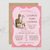 アルパカファミリーカップルベビーシャワー招待状ガール 招待状 (正面/裏面)