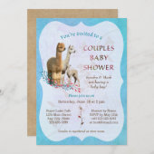 アルパカファミリーカップルベビーシャワー招待状ボーイ 招待状 (正面/裏面)