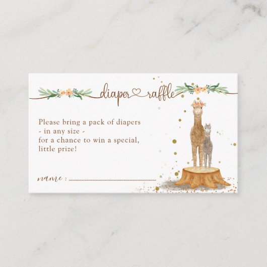 アルパカベビーシャワー新しいママおむつラッフル エンクロージャーカード (正面)