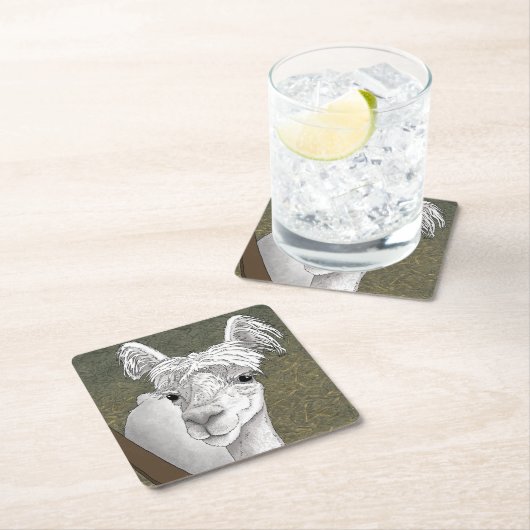 アルパカポートレート2 スクエアペーパーコースター (インサイチュ)