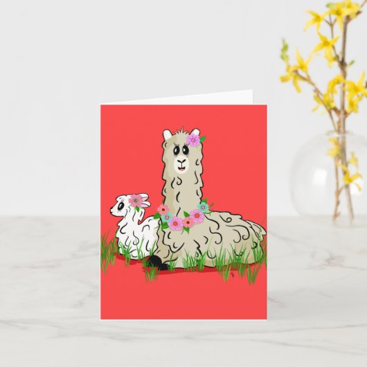 アルパカママ&ベビー カード (黄色い花)