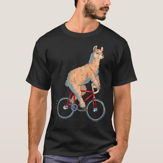 アルパカライディング自転車かわいいバイクもしくは自転車に乗る人サイクリスト Tシャツ (正面)