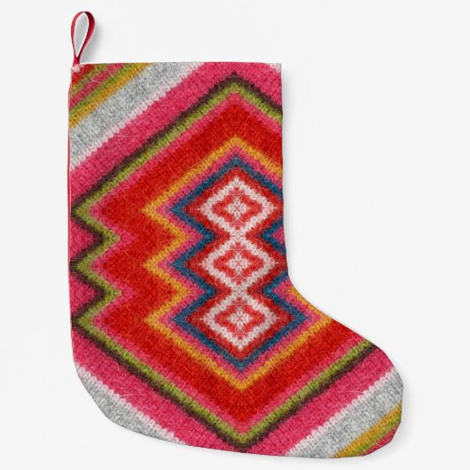 アルパカラフルカモヘアのセーターオーナメントが閉まる。 スモールクリスマスストッキング (正面)
