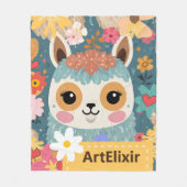 アルパカラマかわいい花の柄 フリースブランケット (正面)