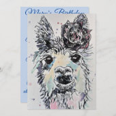 アルパカラマアートウォーターカラー誕生日招待状 招待状 (正面/裏面)