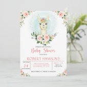 アルパカラマピンクフローラガールベビーシャワー 招待状 (スタンド正面)