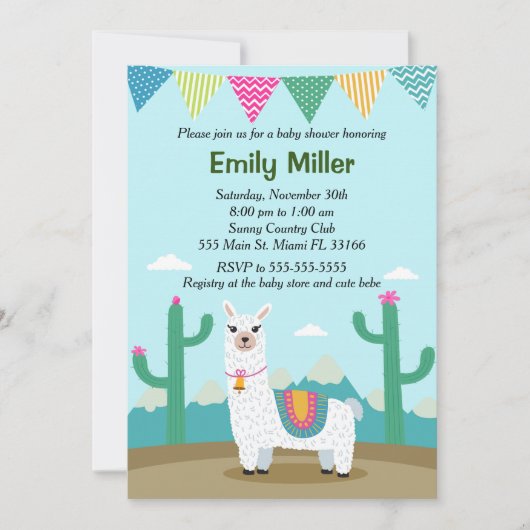 アルパカラマベビーシャワー招待状 招待状 (正面)