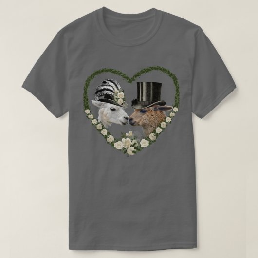 アルパカラマ新郎新婦結婚の贈り物 Tシャツ (デザイン正面)