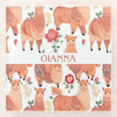 アルパカ水色パタカラフルーン ガラスコースター (正面)