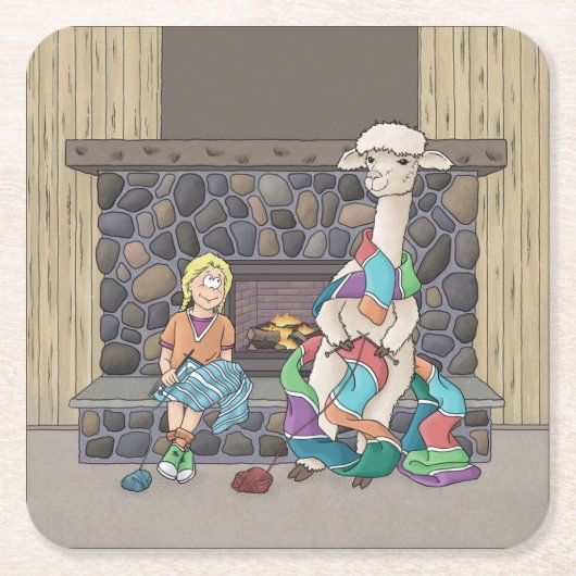 アルパカ編み物 スクエアペーパーコースター (正面)