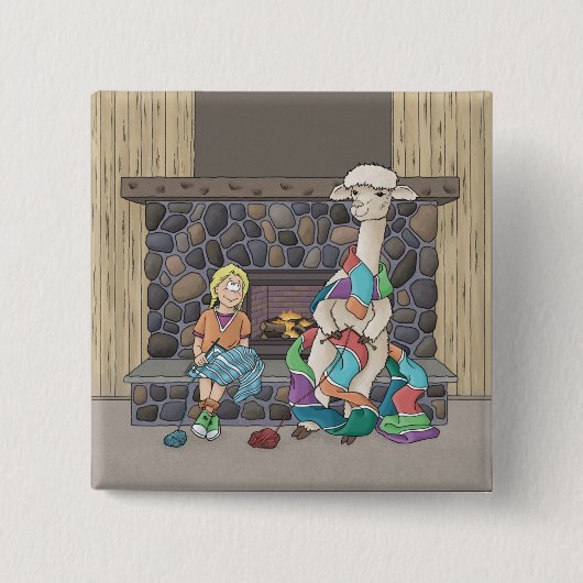 アルパカ編み物 缶バッジ (正面)