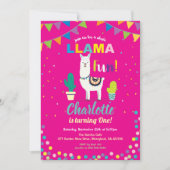 アルパカ誕生日の招待状の女の子の最初の1日 招待状 (正面)
