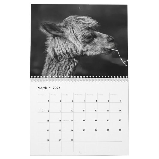 アルパカ2025 カレンダー (3月 2026)