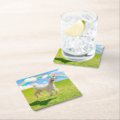 アルパカ·ユニコーンが虹の空の下 スクエアペーパーコースター (インサイチュ)