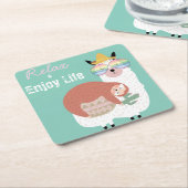 アルパカ/ラマとナマケモノ スクエアペーパーコースター (アングル)