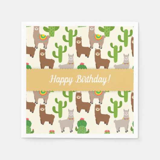 アルパカ/ラマ スタンダードカクテルナプキン (正面)