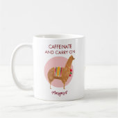 アルパカ ラマ 手描き動物 カフェイン補給して前進 コーヒーマグカップ (左)