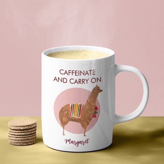 アルパカ ラマ 手描き動物 カフェイン補給して前進 コーヒーマグカップ