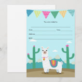 アルパカ ラマ 誕生日パーティー招待状 子供向け 招待状 (正面/裏面)