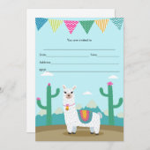 アルパカ ラマ 誕生日パーティー 招待状 子供用 (正面/裏面)