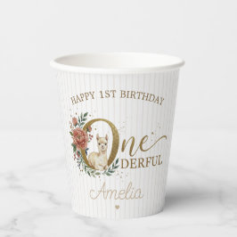 アルパカ 1歳の誕生日 水彩フラワーティアラ 紙コップ