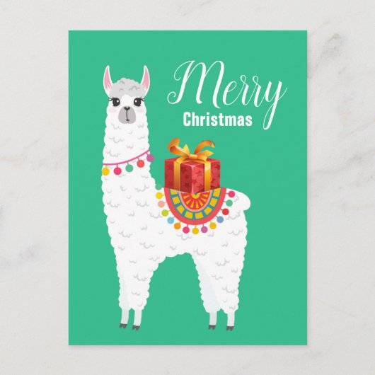 アルパファンキーカクリスマスかわいいラマ シーズンポストカード (正面)