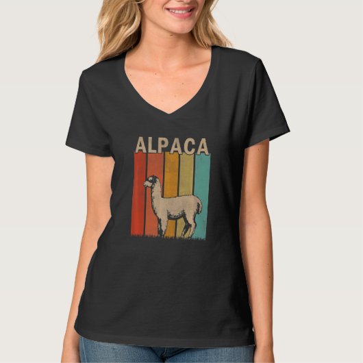 アルパ動揺してカ男女キッドかわいいアルパカレトロ Tシャツ (正面)