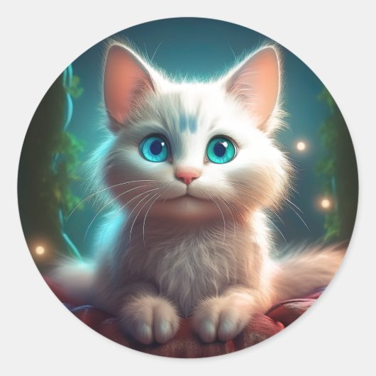 アルビノの子猫のファンタジー画像 ラウンドシール (正面)