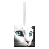 アルビノホワイトキャット顔ジュエルアイズ キューブオーナメント (右)