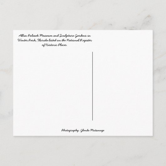 アルビンポラセク彫刻庭園ウィンターパークFL ポストカード (裏面)