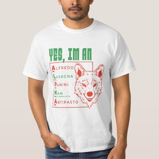アルファイタリアンウルフ食品YES私はアルファ Tシャツ (正面)
