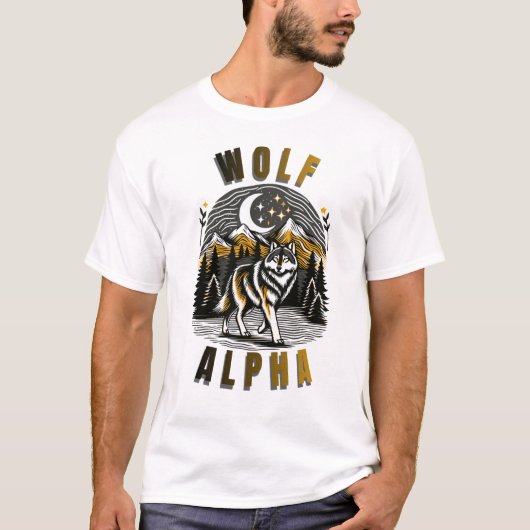 アルファウルフ マウンテン ナイト デザイン Tシャツ (正面)