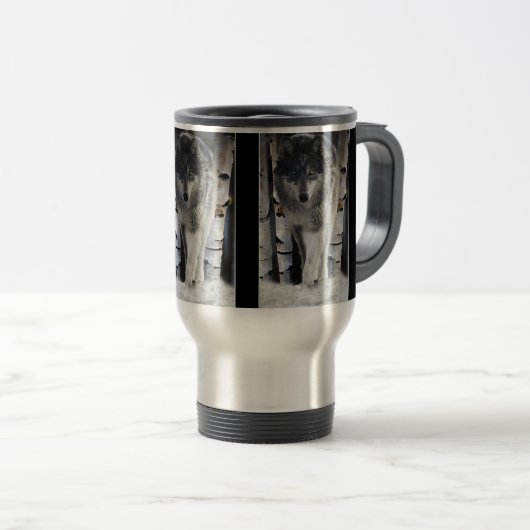 アルファオスの灰色の木材オオカミ野生動物ギフトマグ トラベルマグ (正面右)