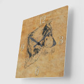 アルファグレーウルフワイルドライフポートレートアート スクエア壁時計 (傾斜)