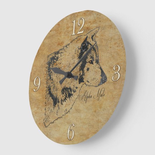 アルファグレーウルフワイルドライフポートレートアート ラージ壁時計 (傾斜)