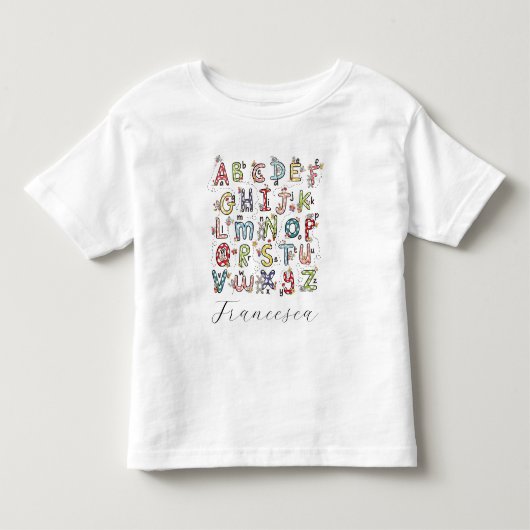 アルファベットうさぎ、蝶、妖精、花  トドラーTシャツ (正面)