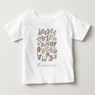 アルファベットうさぎ、蝶、妖精、花 ベビーTシャツ