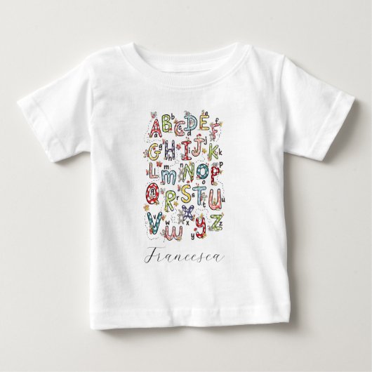 アルファベットうさぎ、蝶、妖精、花 ベビーTシャツ (正面)
