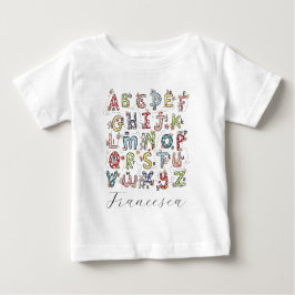 アルファベットうさぎ、蝶、妖精、花 ベビーTシャツ