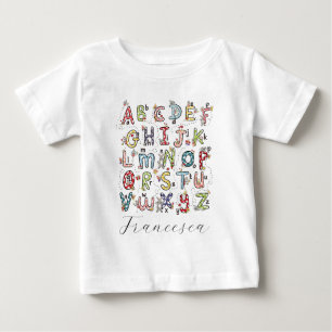 アルファベットうさぎ、蝶、妖精、花 ベビーTシャツ