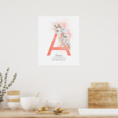 アルファベットのイニシャル 白い蘭とパンパスグラス ポスター (キッチン)