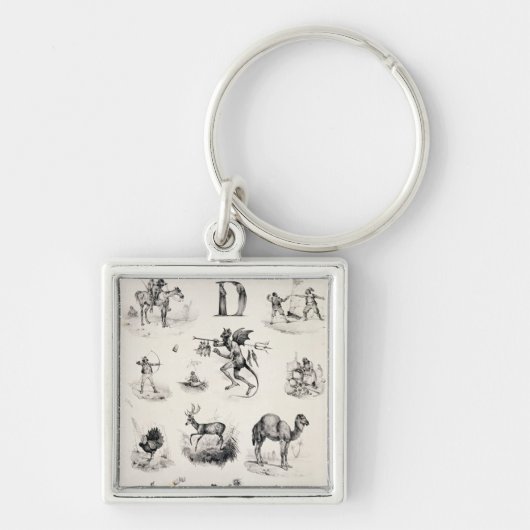 アルファベットのプライマーからのD、1832年に文字を入れて下さい キーホルダー (正面)