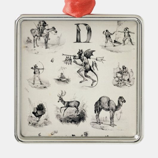 アルファベットのプライマーからのD、1832年に文字を入れて下さい メタルオーナメント (正面)