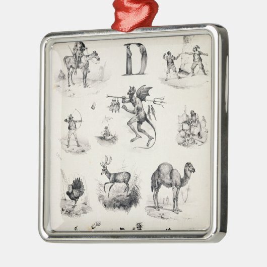 アルファベットのプライマーからのD、1832年に文字を入れて下さい メタルオーナメント (左)